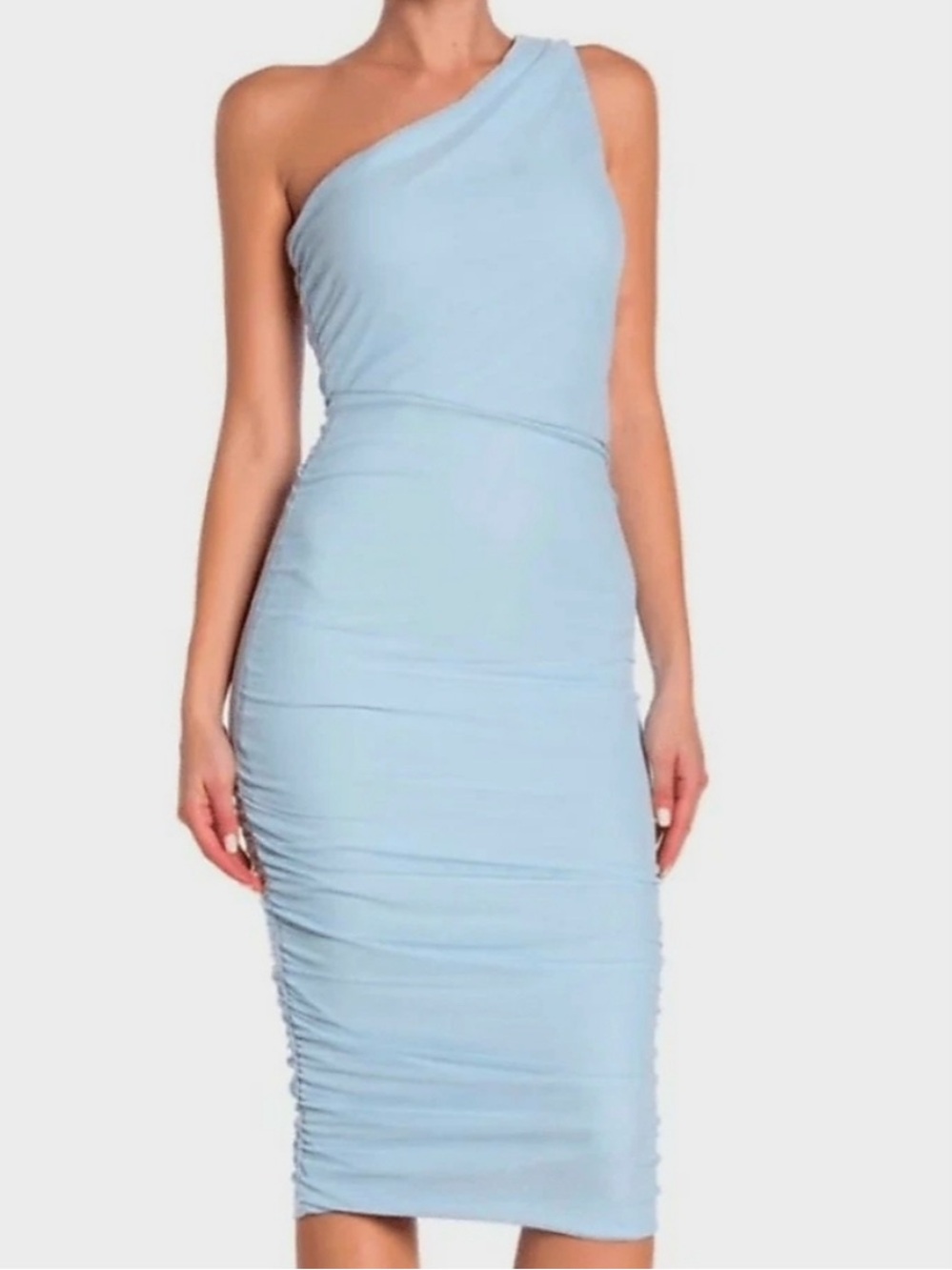 Love By Design Baby Blue One-Shoulder Ruched Bodycon Dress